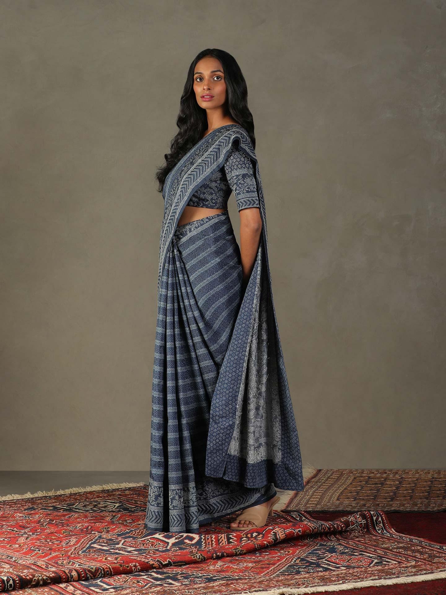 Blue Mirage Ayati Saree With Unstitched Blouse